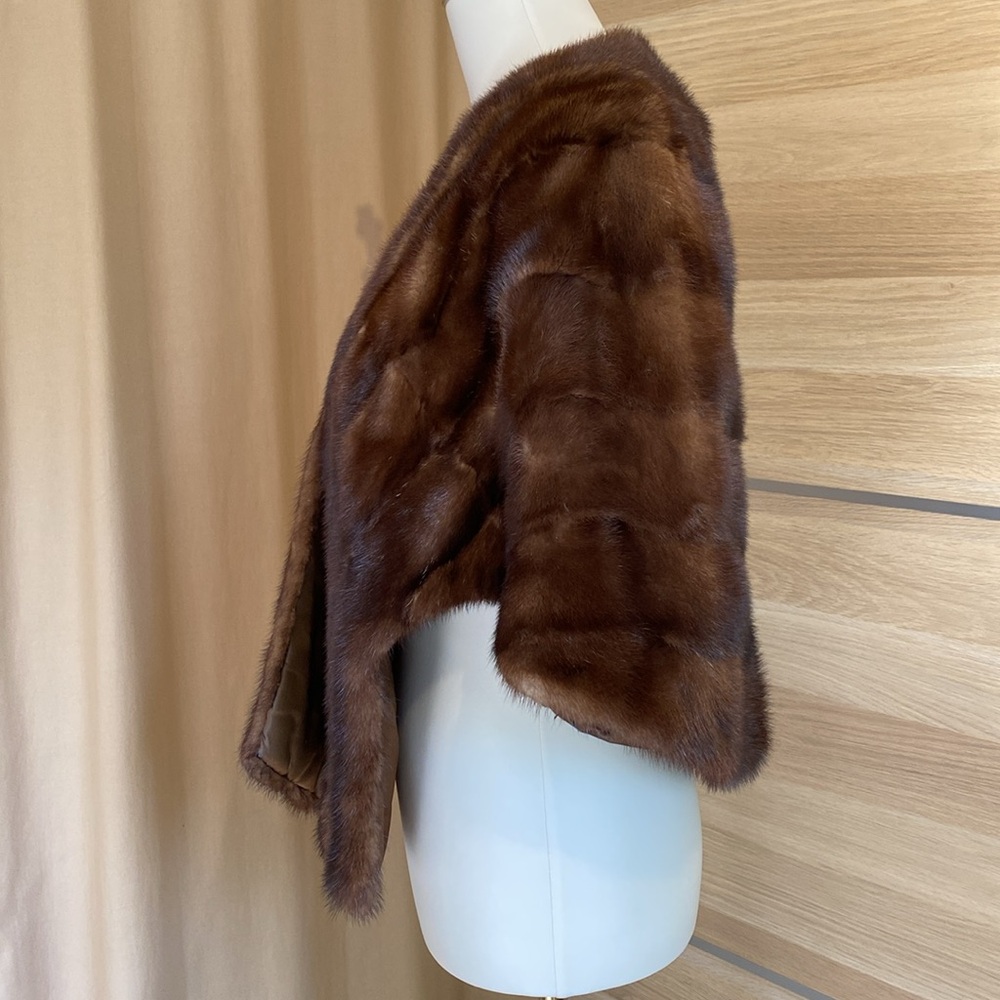 Vintage Brown Mink Fur Capelet Shawl Wrap One Size Luxury Evening Jacket - Picture 5 of 12